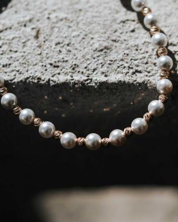 Brățară cu Biluțe de Aur Damă, Perle Stil Mallorca și Închizătoare cu Extensie Lanț, Reglabilă [2]