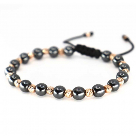 Brățară cu Biluțe de Aur Roz 14K, Hematit și Șnur Reglabil [1]