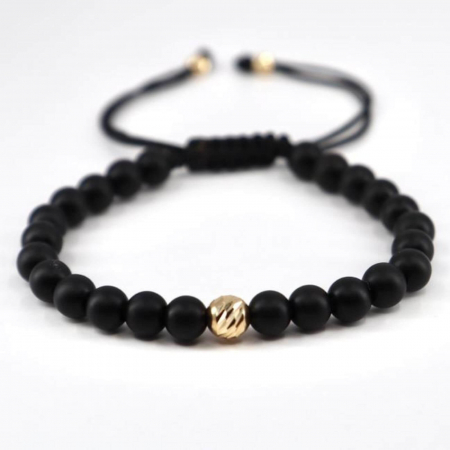 Bratari bilute aur - Bratara cu bilute de aur si pietre semipretioase onix mat 6 mm, snur impletit