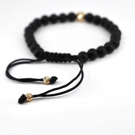 Bratara cu bilute de aur si pietre semipretioase onix mat 6 mm, snur impletit [3]