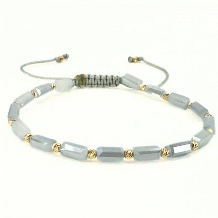 Bratari bilute aur - Brățară cu Biluțe din Aur 14K și Cristale Sticlă Dreptunghiulare 4 mm, Șnur Reglabil