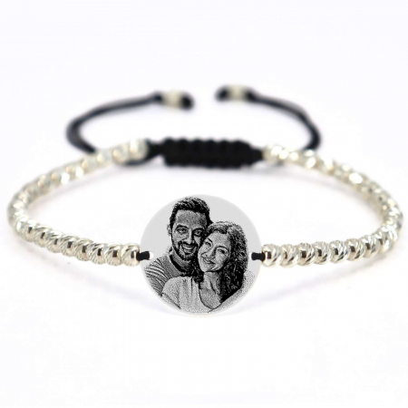 Bratari argint barbati - Brățară cu biluțe și bănuț din Argint 925 personalizată cu poză, șnur împletit