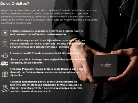 Brățară cu Biluțe și Charm de Aur 14K, Onix 6 mm și Șnur Reglabil [4]