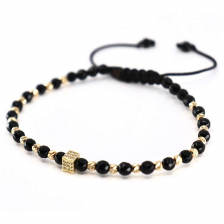 Brățară cu Charm și Biluțe de Aur 14K, Onix și Șnur Reglabil [1]