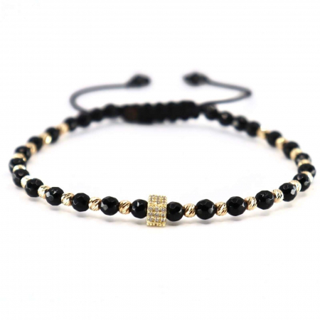 Brățară cu Charm și Biluțe de Aur 14K, Onix și Șnur Reglabil [0]