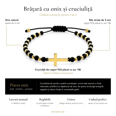 Brățară cu Cruce din Argint 925 Placat cu Aur, Onix Negru și Biluțe din Argint Placat cu Aur – Un Simbol al Eleganței [2]