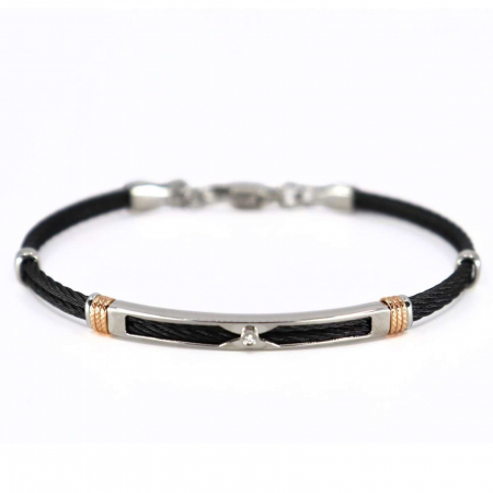 Brățară cu Diamant de 0.015ct pentru Bărbați, din Oțel Inoxidabil Negru [8]