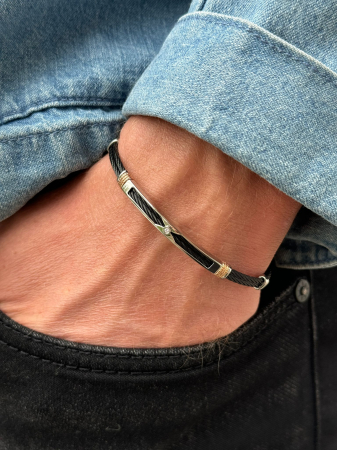 Brățară cu Diamant de 0.015ct pentru Bărbați, din Oțel Inoxidabil Negru [5]