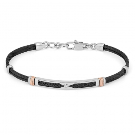 Bratari cu diamante - Brățară cu Diamant de 0.015ct pentru Bărbați, din Oțel Inoxidabil Negru