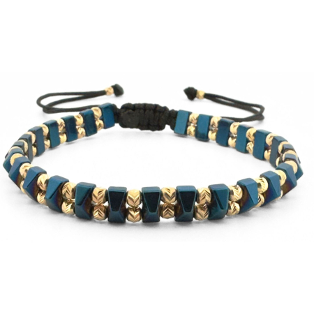 Cadouri pentru Ea - Brățară cu Hematit Albastru & Biluțe Argint Placate cu Aur 24K – Șnur Reglabil, Unisex – Energie, Echilibru & Protecție
