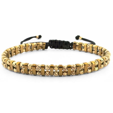 Cadouri pentru Ea - Brățară cu Hematit Auriu & Biluțe Argint Placate cu Aur 24K – Șnur Reglabil, Unisex – Energie, Echilibru & Protecție