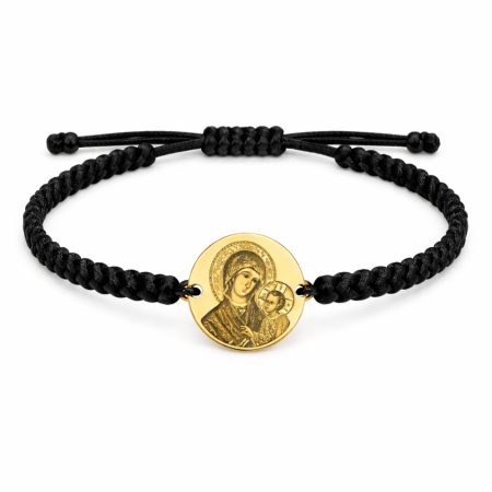 BIJUTERII OTEL INOXIDABIL - Brățară cu Icoana Maicii Domnului - Rezistentă la Apă, Șnur Reglabil, Bănuț Inox 20mm