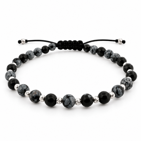 BRATARI - Brățară cu Obsidian Fulg de Nea de 4 mm și Biluțe din Argint 925 – OnixBox, Un Dar cu Semnificație