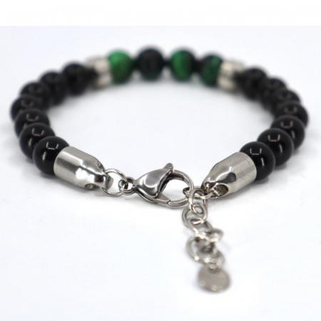 Bratara cu pietre onix si ochi de tigru verde 8 mm, snur reglabil inox [3]