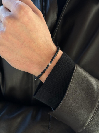 Brățară cu Șnur, Biluțe de Aur Alb 14K și Onix [1]