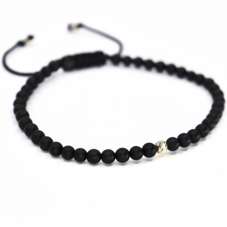 Brățară cu Șnur, Biluțe de Aur Alb 14K și Onix [3]