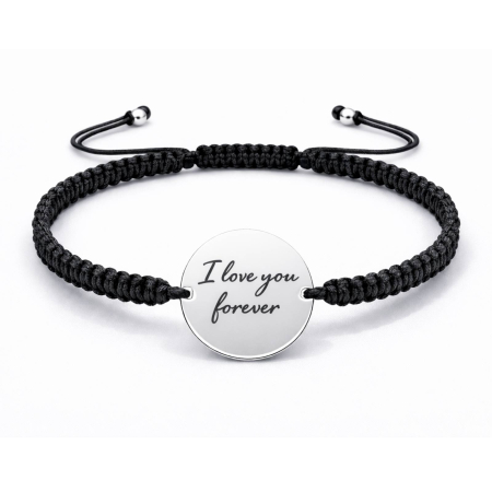 Bratari Argint Personalizate - Brățară cu șnur împletit și bănuț personalizat text, Argint 925