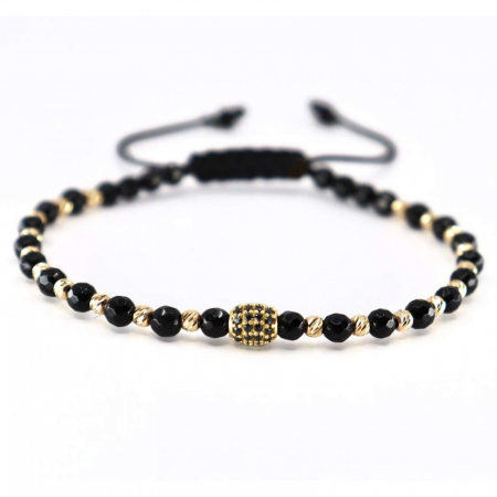 Brățară cu Șnur Reglabil, Biluțe și Charm de Aur 14K, Pietre Onix [0]