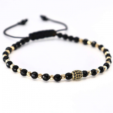 Brățară cu Șnur Reglabil, Biluțe și Charm de Aur 14K, Pietre Onix [2]