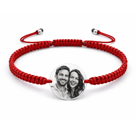 Bratari Argint Personalizate - Bratara cu snur rosu banut argint personalizat cu poza