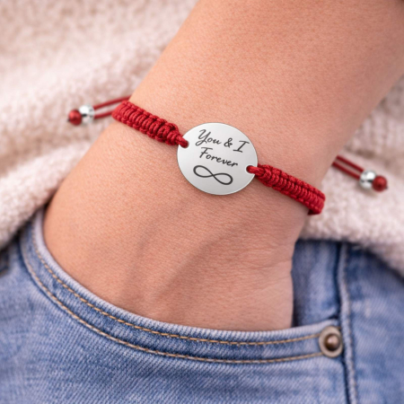Bratari personalizate text - Brățară cu Șnur Roșu și Bănuț din Argint 925 Personalizată cu Text – Cadou pentru Femei