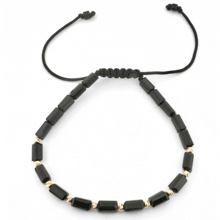 Bratari aur dama - Brățară cu Șnur și 10 Bile din Aur 14K, Cristale de Sticlă Dreptunghiulare, Unisex