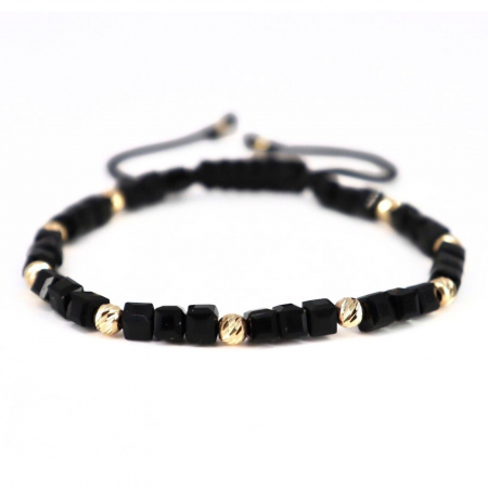 Bratari bilute aur - Brățară cu Șnur și Bile de Aur 14K 585, Cristale Sticlă Cubice 4 mm