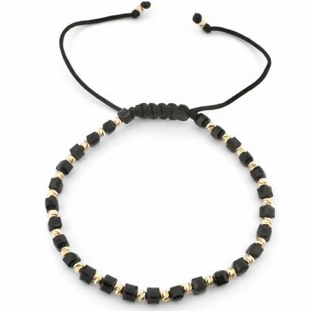 Bratari aur dama - Brățară cu Șnur și Bile din Aur 14K, Cristale de Sticlă Cuburi 3mm, Unisex