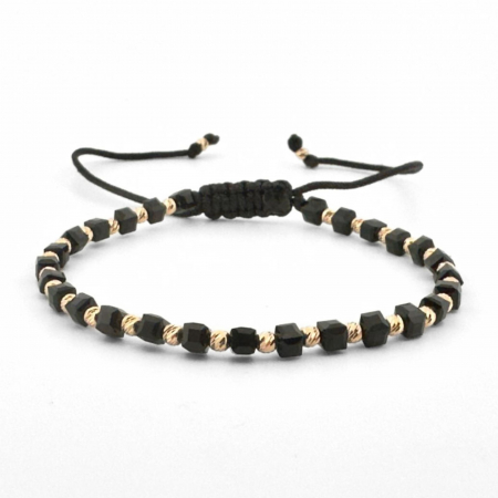 Bratari aur dama - Brățară cu Șnur și Bile din Aur 14K, Cristale de Sticlă Cuburi 3mm, Unisex