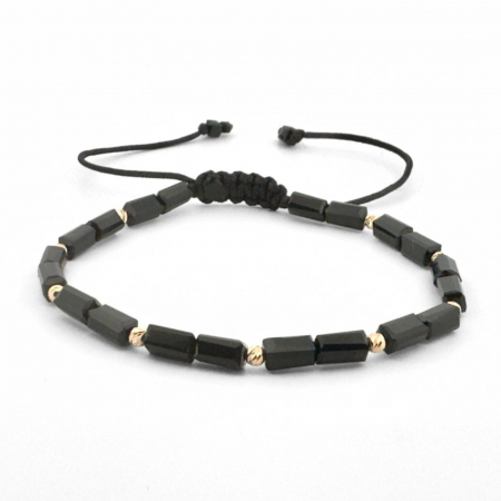 Bratari aur dama - Brățară cu Șnur și Bile din Aur 14K, Cristale de Sticlă Dreptunghiulare, Unisex