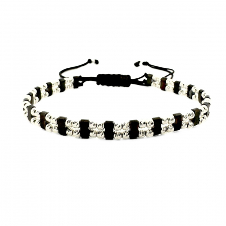 Bratari argint cu pietre - Brățară cu Șnur și Biluțe din Argint 925, Hematit Negru, Unisex