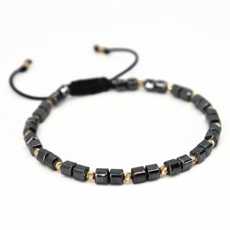 Bratari bilute aur - Brățară cu Șnur și Biluțe din Aur 14K, Hematit Cuburi 4 mm