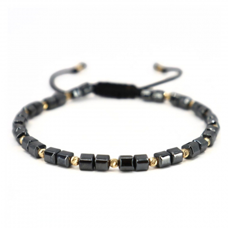 Bratari bilute aur - Brățară cu Șnur și Biluțe din Aur 14K, Hematit Cuburi 4 mm