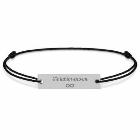 Bratari personalizate cu nume / text - Brățară cu șnur și plăcuță personalizată cu mesaj, Argint 925