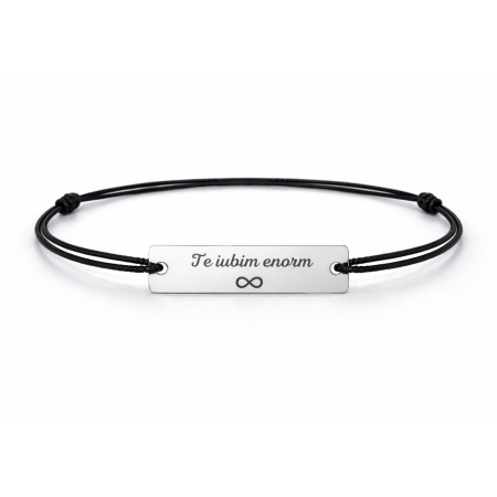 Bratari personalizate text - Brățară cu șnur și plăcuță personalizată cu mesaj, Argint 925