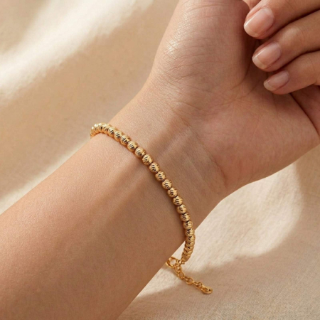 Bratari argint femei - Brățară Damă Argint cu Bile 3mm Placate Aur 18K, Reglabilă – Elegantă & Cadou Premium
