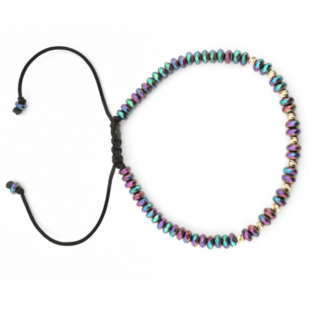Brățară Damă cu 10 Bile de Aur 14K, Hematit Discuri Fațetate Multicolor și Șnur Reglabil [3]