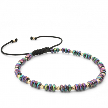 Bratari aur dama - Brățară Damă cu Bile de Aur 14K, Hematit Discuri Fațetate Multicolor și Șnur Reglabil