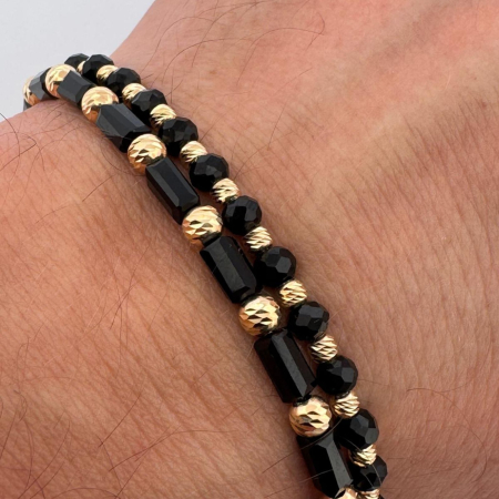 Bratari dama - Set Brățări cu Bile Argint 4mm Placate cu Aur 18K, Cristale Rondele și Tubulare - Șnur Reglabil, Unisex