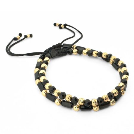 Set Brățări cu Bile Argint 4mm Placate cu Aur 18K, Cristale Rondele și Tubulare - Șnur Reglabil, Unisex [2]