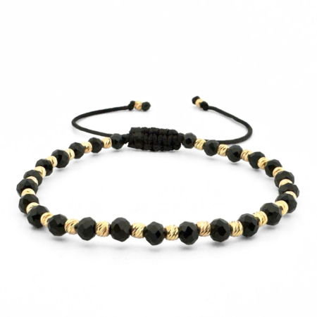 Bratari argint femei - Brățară cu Biluțe de Argint Placate cu Aur 18K, Cristale Sticlă 4mm, Șnur Reglabil, Unisex