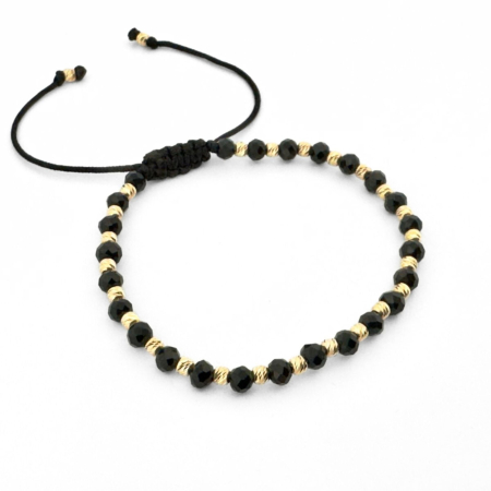 Brățară cu Biluțe de Argint Placate cu Aur 18K, Cristale Sticlă 4mm, Șnur Reglabil, Unisex [2]