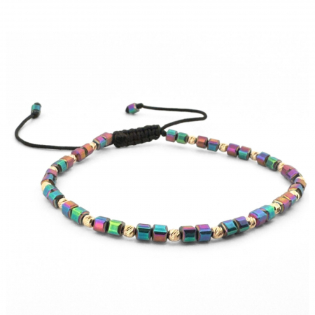 Cadouri între 300-500 RON - Brățară Damă cu Biluțe de Aur 14K și Hematit Cuburi Multicolor 3mm