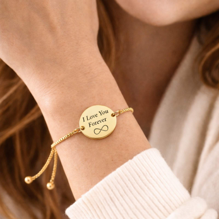 Brățară Damă Personalizată cu Poză și Mesaj – Bănuț 20 mm, Inox Placat Aur 18K, Reglabilă [3]