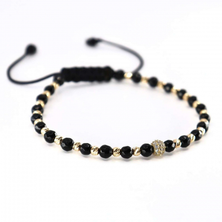 Brățară de Aur cu Biluțe, Charm, Onix și Șnur Reglabil [3]