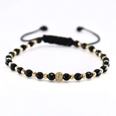 Brățară de Aur cu Biluțe, Charm, Onix și Șnur Reglabil [0]