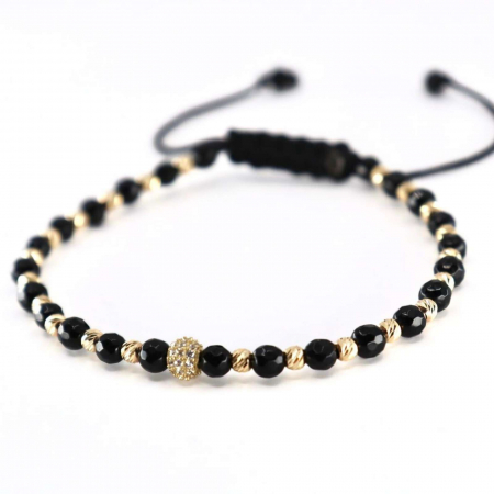 Brățară de Aur cu Biluțe, Charm, Onix și Șnur Reglabil [4]