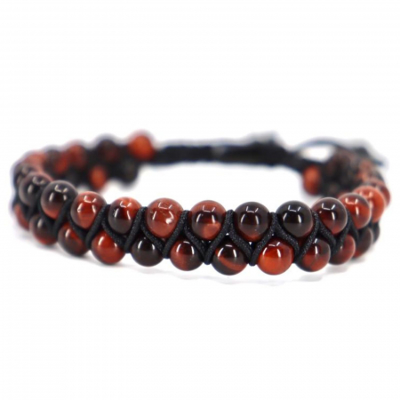 Bratara dubla cu pietre ochi de tigru rosu 6 mm, snur macrame impletit [2]