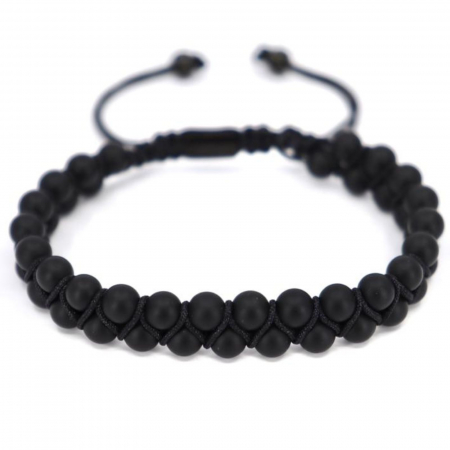 Bratara dubla cu pietre onix negru mat 6 mm, snur impletit [3]