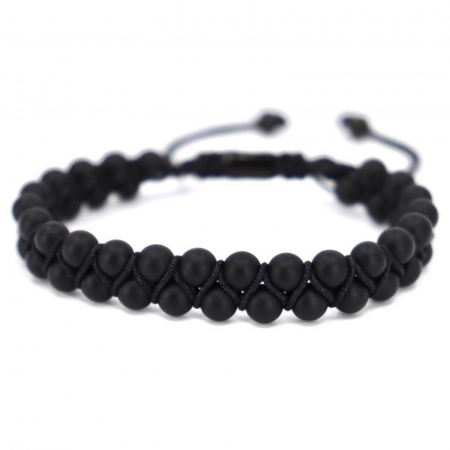 Bratara dubla cu pietre onix negru mat 6 mm, snur impletit [2]